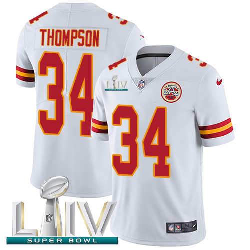 Kansas City Chiefs Nike #34 Darwin Thompson White Super Bowl LIV 2020 Men Stitched NFL Vapor Untouchable Limited Jersey->kansas city chiefs->NFL Jersey